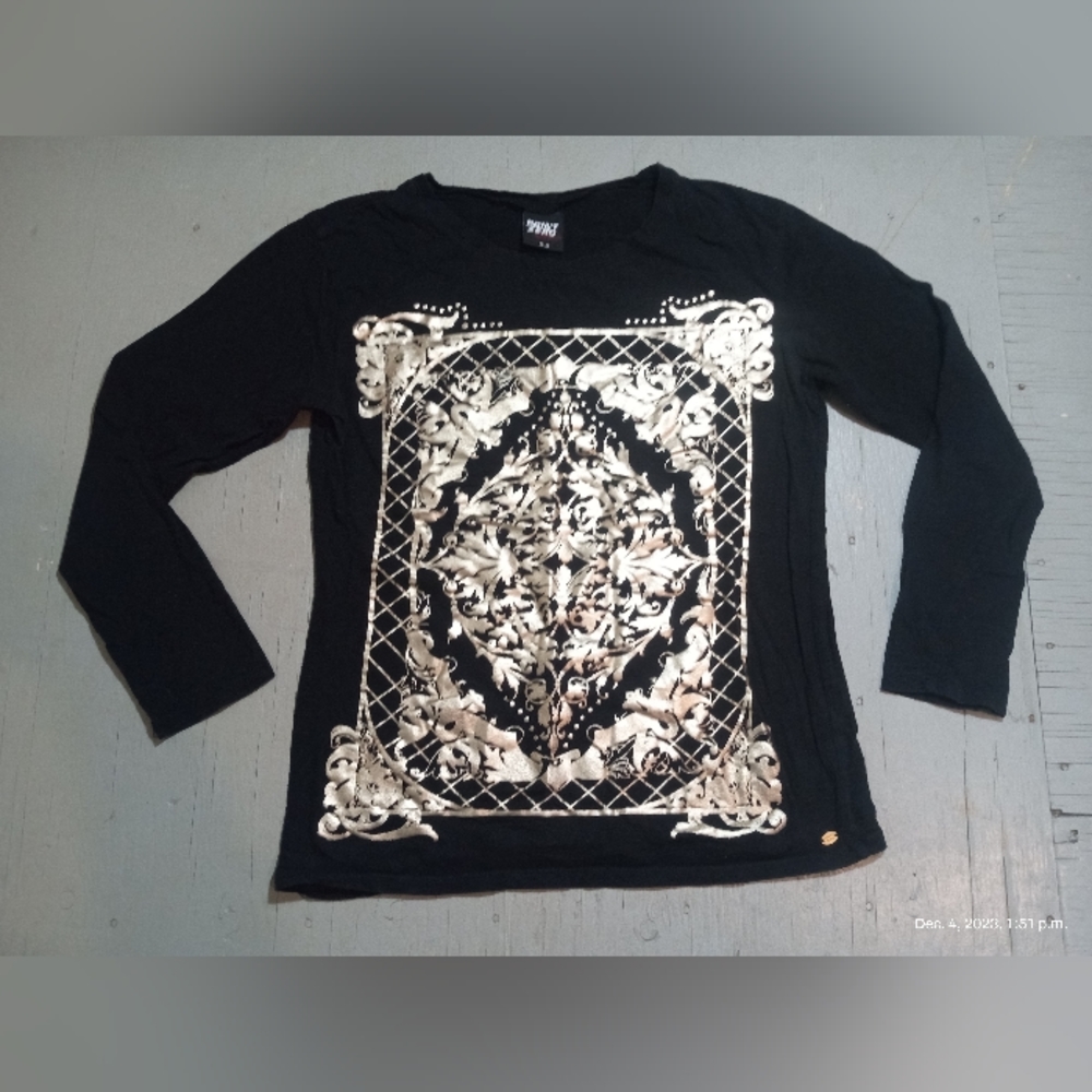 Point Zero Nicole Benista Long Sleeve Metallic Gold Top Size Medium
